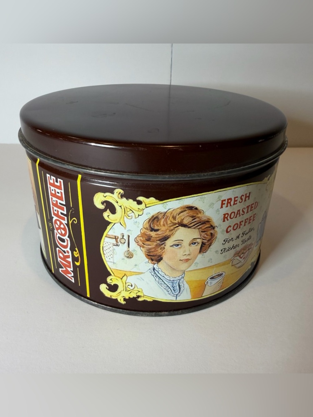 Vintage Mr. Coffee Collector Tin Limited Edition Round Brown Canister **Clean**